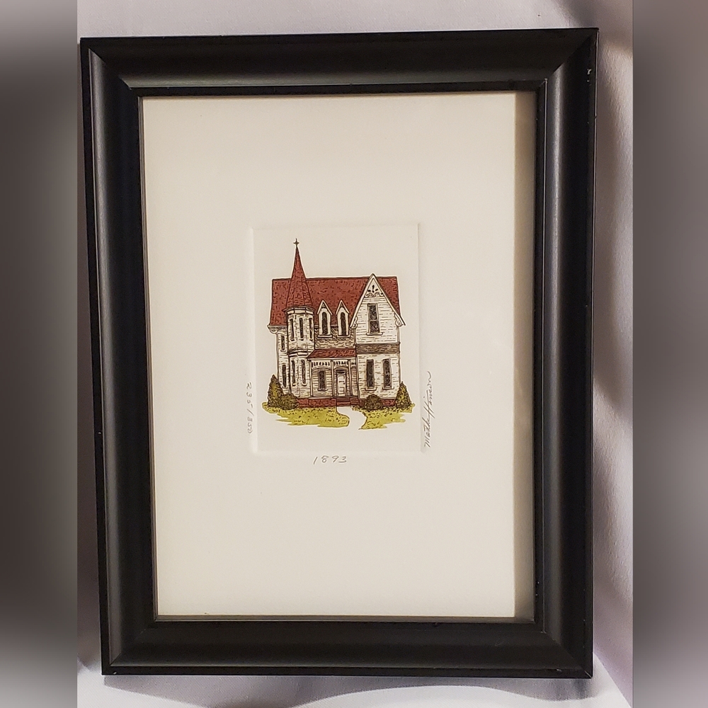 Church 1893 Art Print Martha Hinson Etchings Framed Signed Numbered 235/3509.